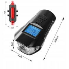 Trizand 12044 Voděodolné LED světlo na kolo USB, tachometr, el.zvonek 150db